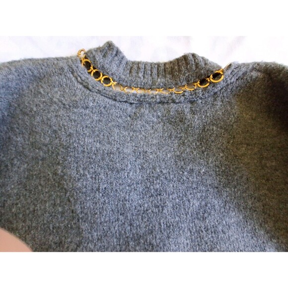Zara women's sweater, V neck, Gray, Small, with Brass trim, neck & Cuffs - Picture 8 of 13